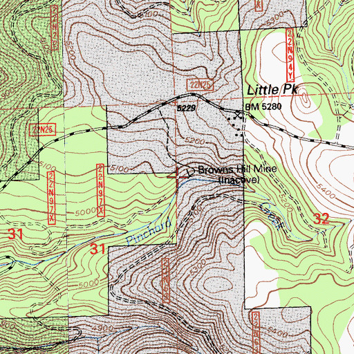 Topographic Map of Browns Hill Mine, CA