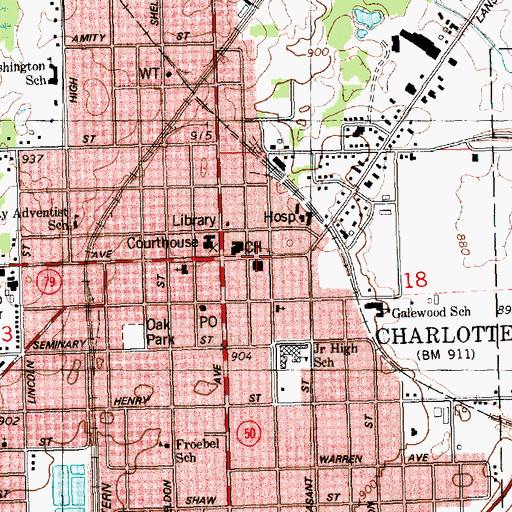 Topographic Map of Lawrence Avenue United Methodist Church, MI