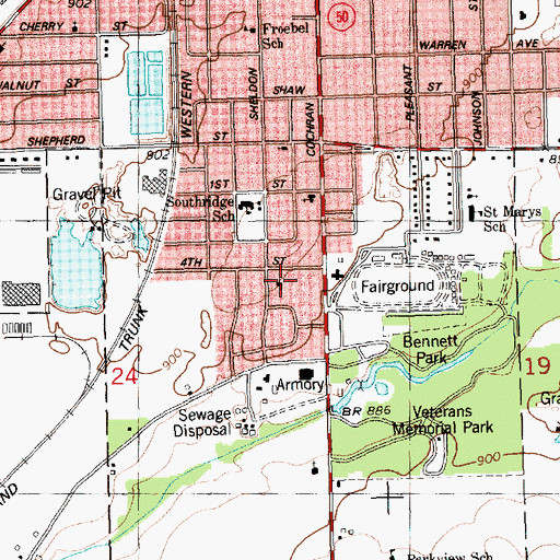 Topographic Map of First Baptist Church, MI