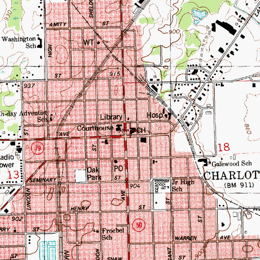 Topographic Map of Charlotte Police Department, MI