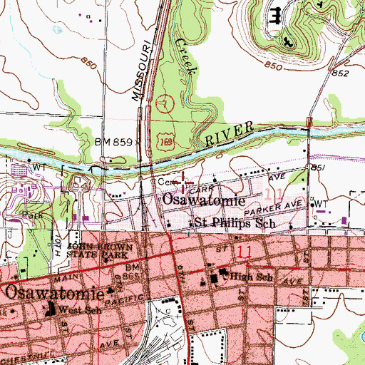 Topographic Map of Oakwood Cemetery, KS