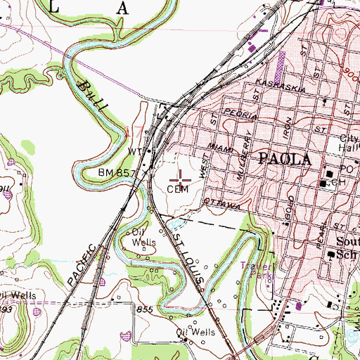 Topographic Map of Paola Cemetery, KS