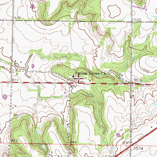 Topographic Map of Spring Grove Quaker Cemetery, KS