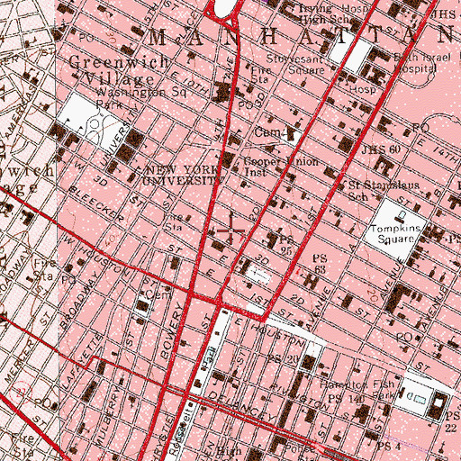 Topographic Map of Fortune Theatre (historical), NY