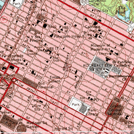 Topographic Map of Gaiety Burlesk Theatre (historical), NY
