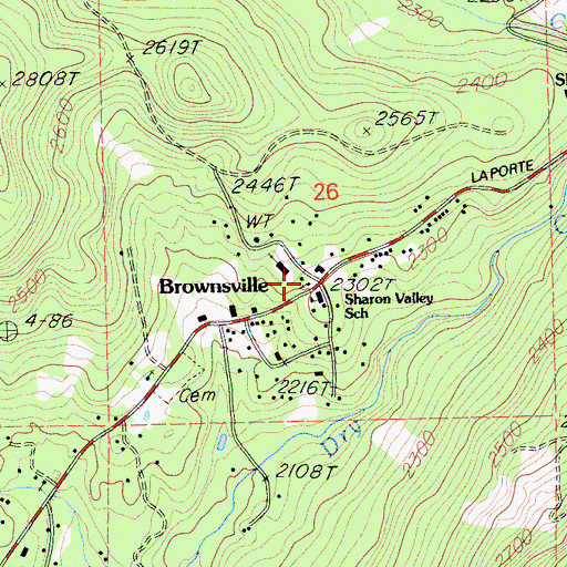 Topographic Map of Brownsville, CA