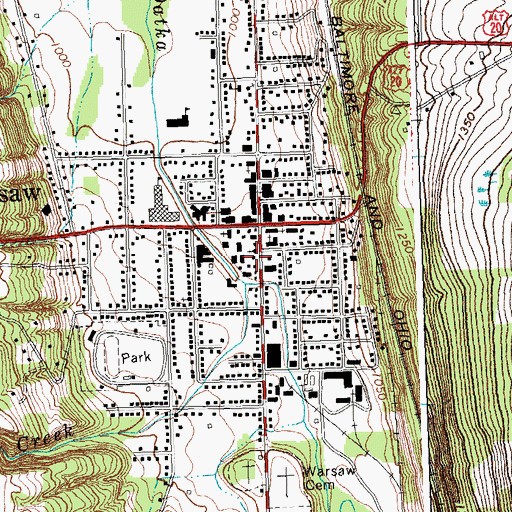 Topographic Map of Warsaw Academy (historical), NY