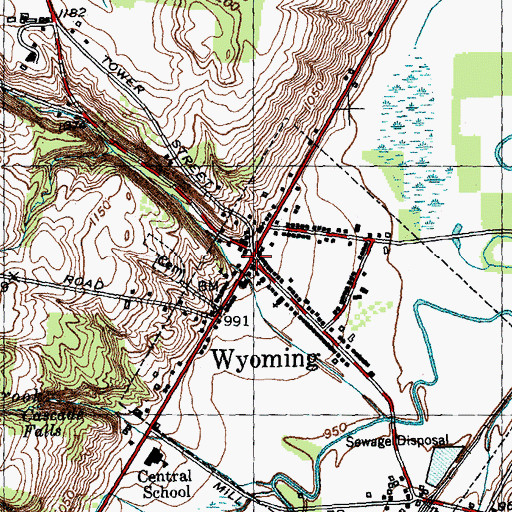 Topographic Map of Wyoming Village Historic District, NY