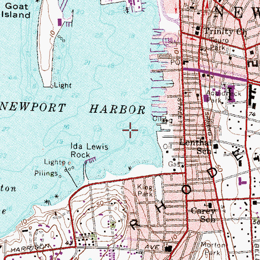 Topographic Map of Little Ida Lewis Rock, RI