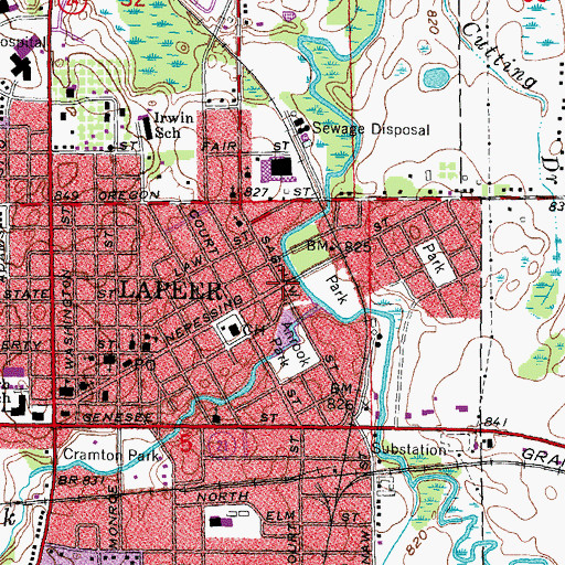 Topographic Map of Lapeer Community Church, MI