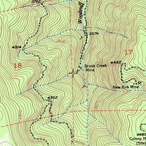 Topographic Map of Brush Creek Mine, CA