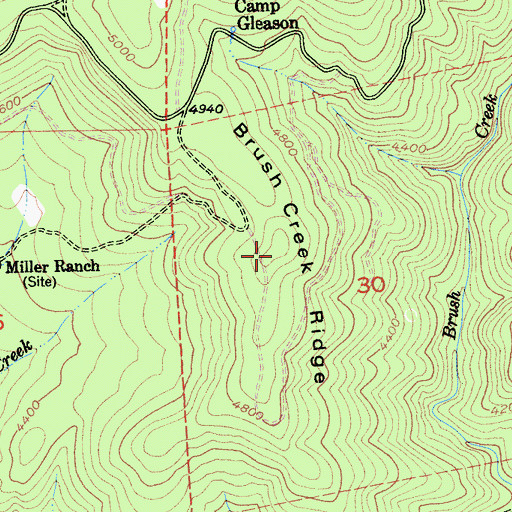 Topographic Map of Brush Creek Ridge, CA