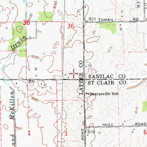 Topographic Map of Sharpsville Post Office (historical), MI