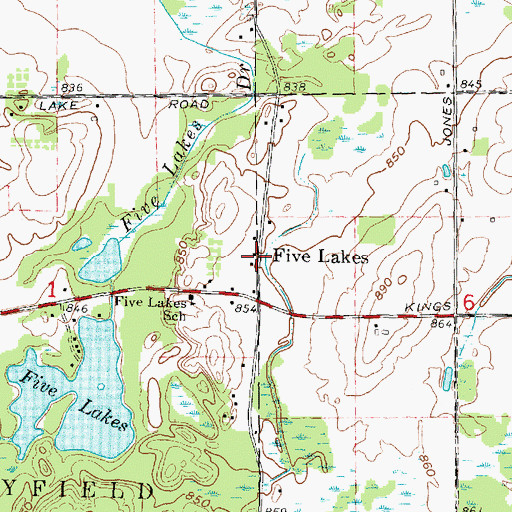 Topographic Map of Five Lakes Post Office (historical), MI