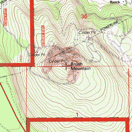 Topographic Map of Brush Mountain, CA