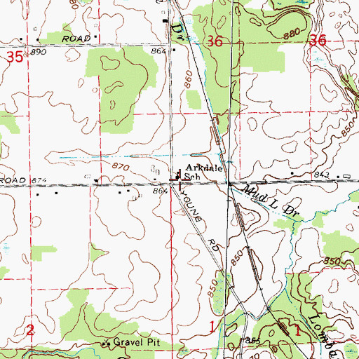 Topographic Map of Arkdale Post Office (historical), MI