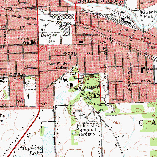 Topographic Map of Kurtz Hall, MI