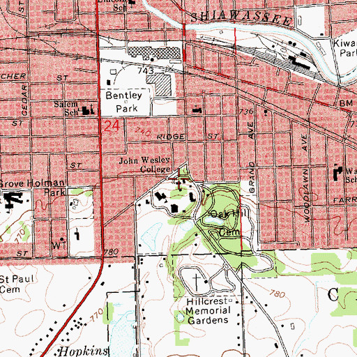 Topographic Map of Hoddy Hall, MI