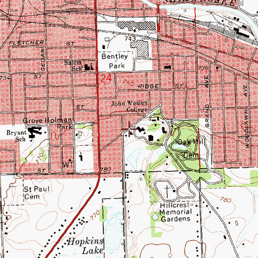Topographic Map of Baker Hall, MI