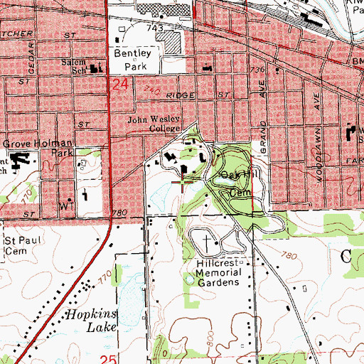 Topographic Map of Baker College of Owosso Library, MI