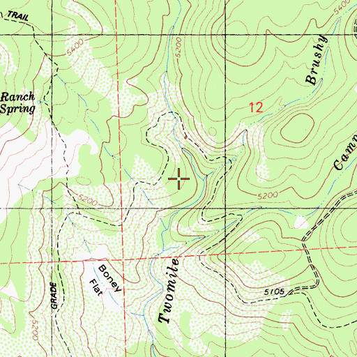 Topographic Map of Brushy Creek, CA