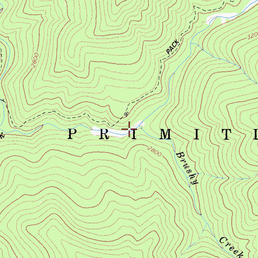 Topographic Map of Brushy Creek, CA