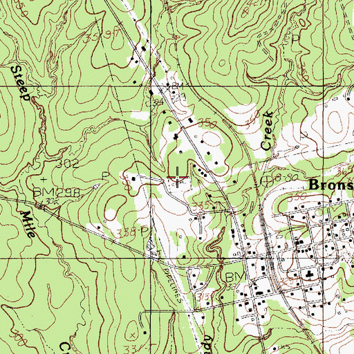 Topographic Map of Bronson Cemetery, TX