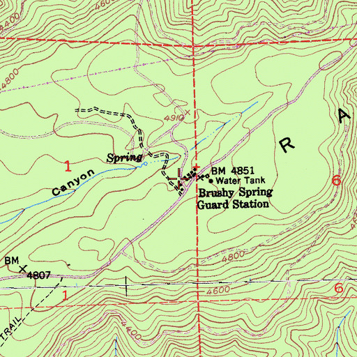 Topographic Map of Brushy Spring Guard Station, CA