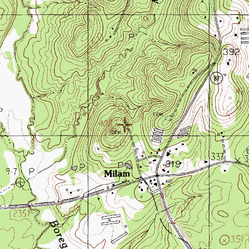 Topographic Map of Milam Cemetery, TX