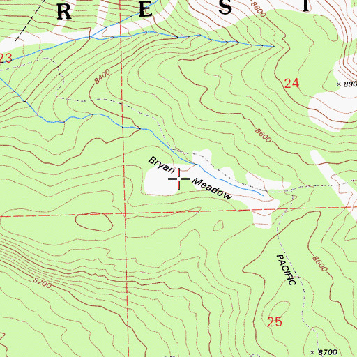 Topographic Map of Bryan Meadow, CA