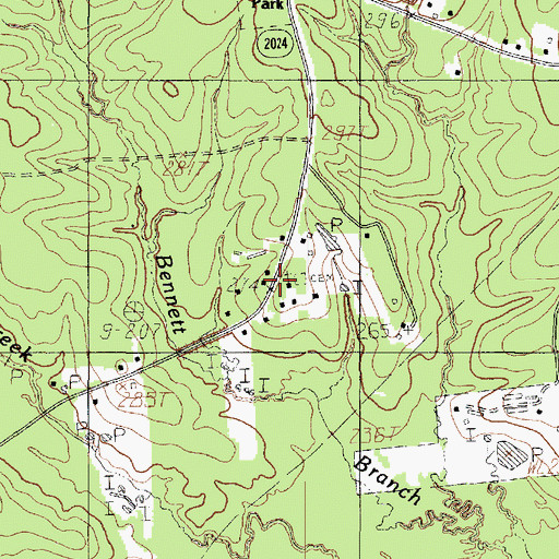 Topographic Map of Pine Hill Church, TX