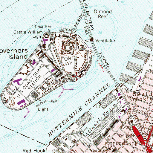 Topographic Map of South Battery (historical), NY