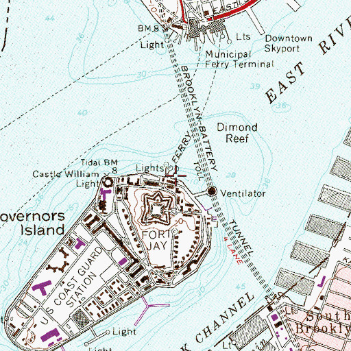 Topographic Map of Governors Island Ferry Landing, NY
