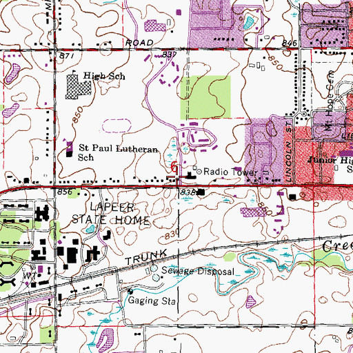 Topographic Map of Lapeer District Library, MI