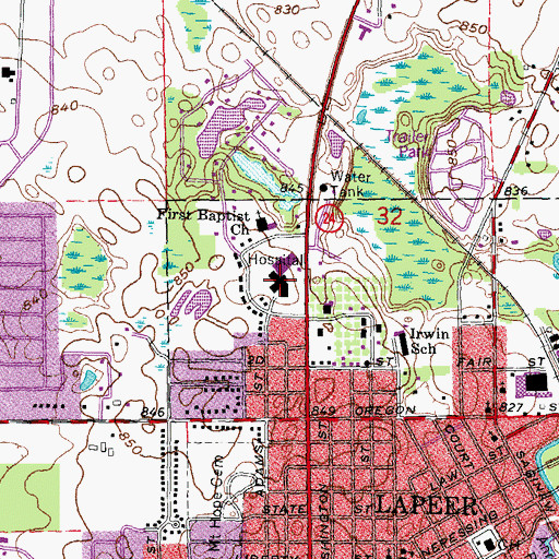 Topographic Map of Lapeer Regional Medical Center, MI