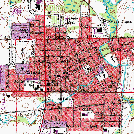 Topographic Map of Lapeer City Hall, MI