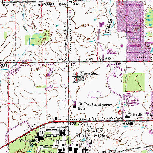 Topographic Map of Lapeer West High School, MI