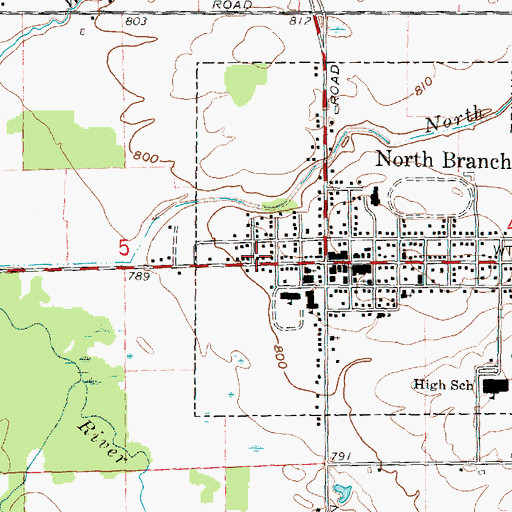 Topographic Map of North Branch Library, MI