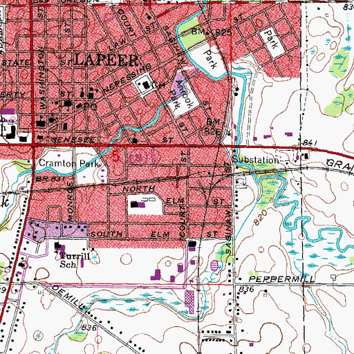 Topographic Map of Lapeer Station, MI
