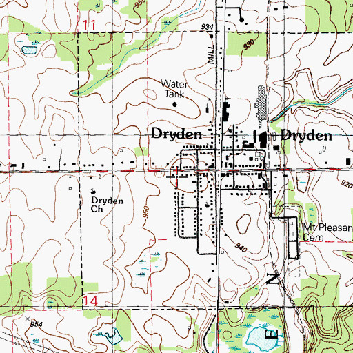 Topographic Map of Dryden United Methodist Church, MI