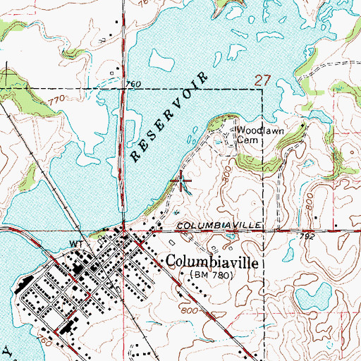 Topographic Map of Columbiaville Post Office, MI
