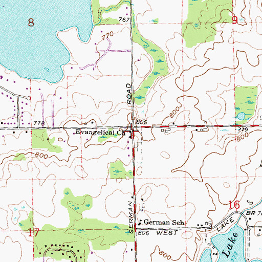 Topographic Map of Oregon United Methodist Church, MI