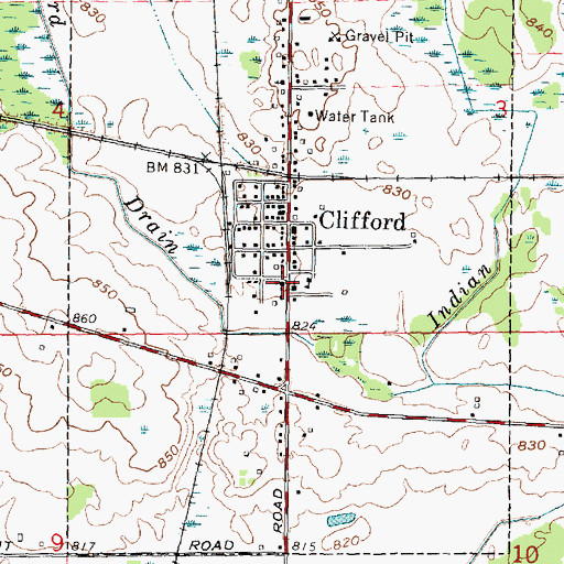 Topographic Map of Clifford Baptist Church, MI