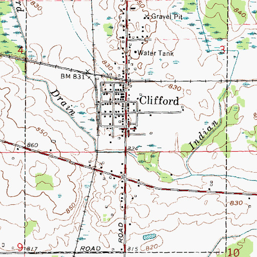 Topographic Map of Clifford United Methodist Church, MI
