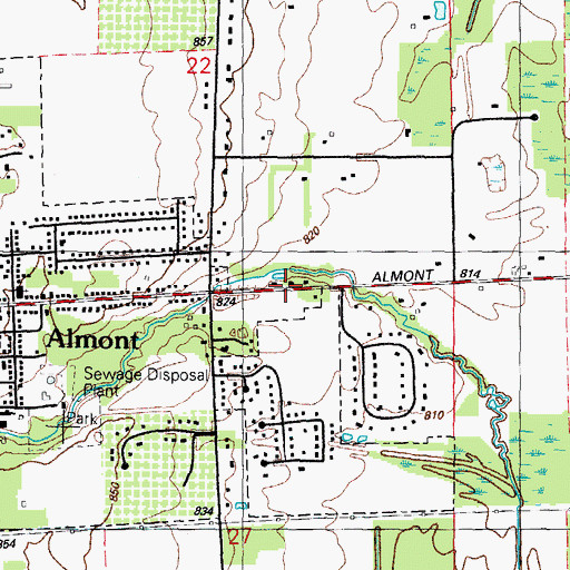 Topographic Map of Almont Vineyard Church, MI
