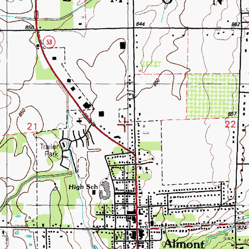 Topographic Map of Almont Police Department, MI