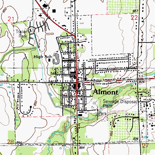 Topographic Map of Almont Post Office, MI