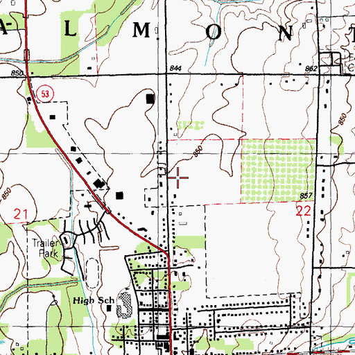 Topographic Map of Almont High School, MI