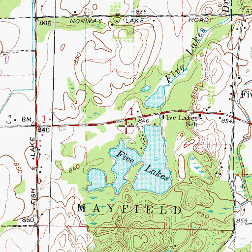 Topographic Map of Five Lakes Cemetery, MI