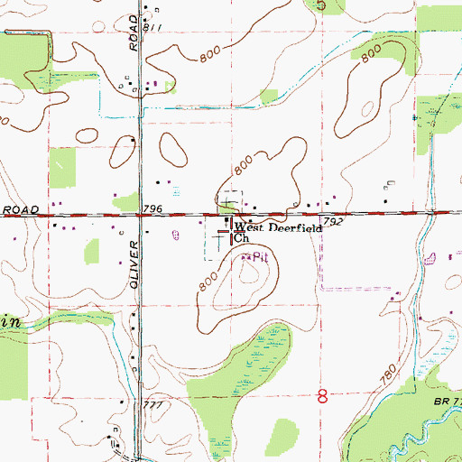 Topographic Map of West Deerfield Cemetery, MI